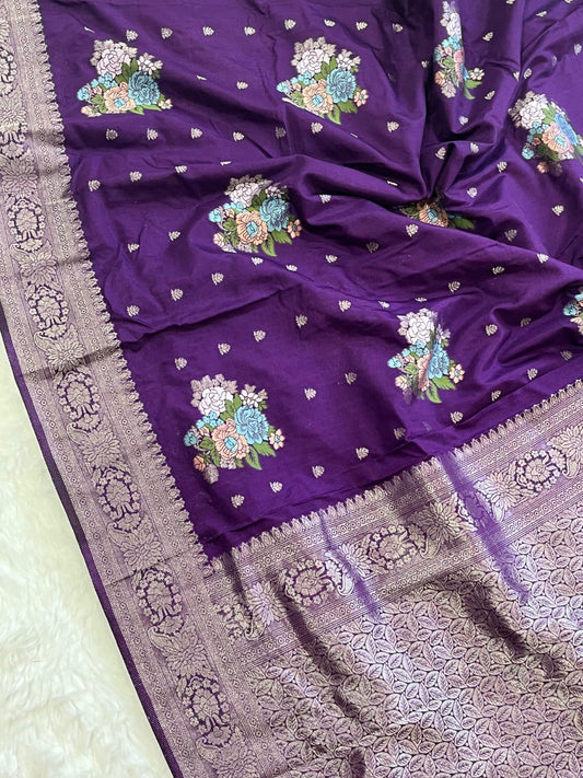 Banarasi Pattu Saree with Elegant Flower Weaving SR 19-3001 - D2i World